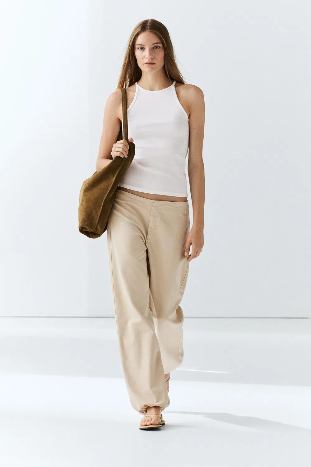 Брюки Massimo Dutti, свободные брюки-парашюты, бежевый