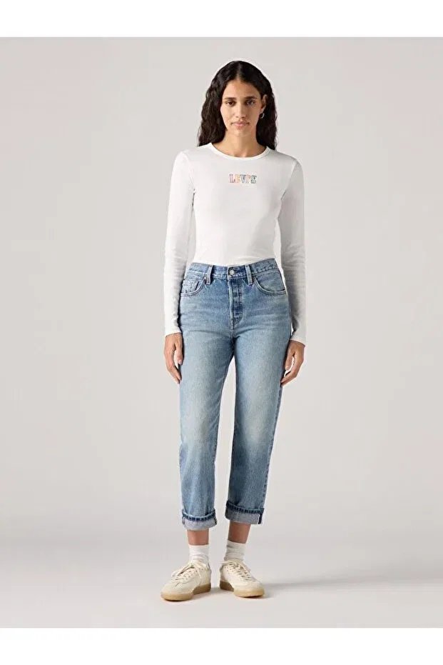 Женские джинсы скинни-кроп с принтом 501 Crop Women's Jean Trousers - Blazer Selvedge Levi'S, Med Indigo - Worn In
