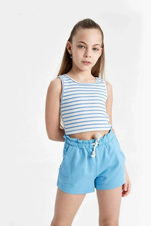Детские шорты для девочек с принтом Beli Lace-Up Shorts For Girls A2455A824HS Defacto, Blue-Be339 — фото 2