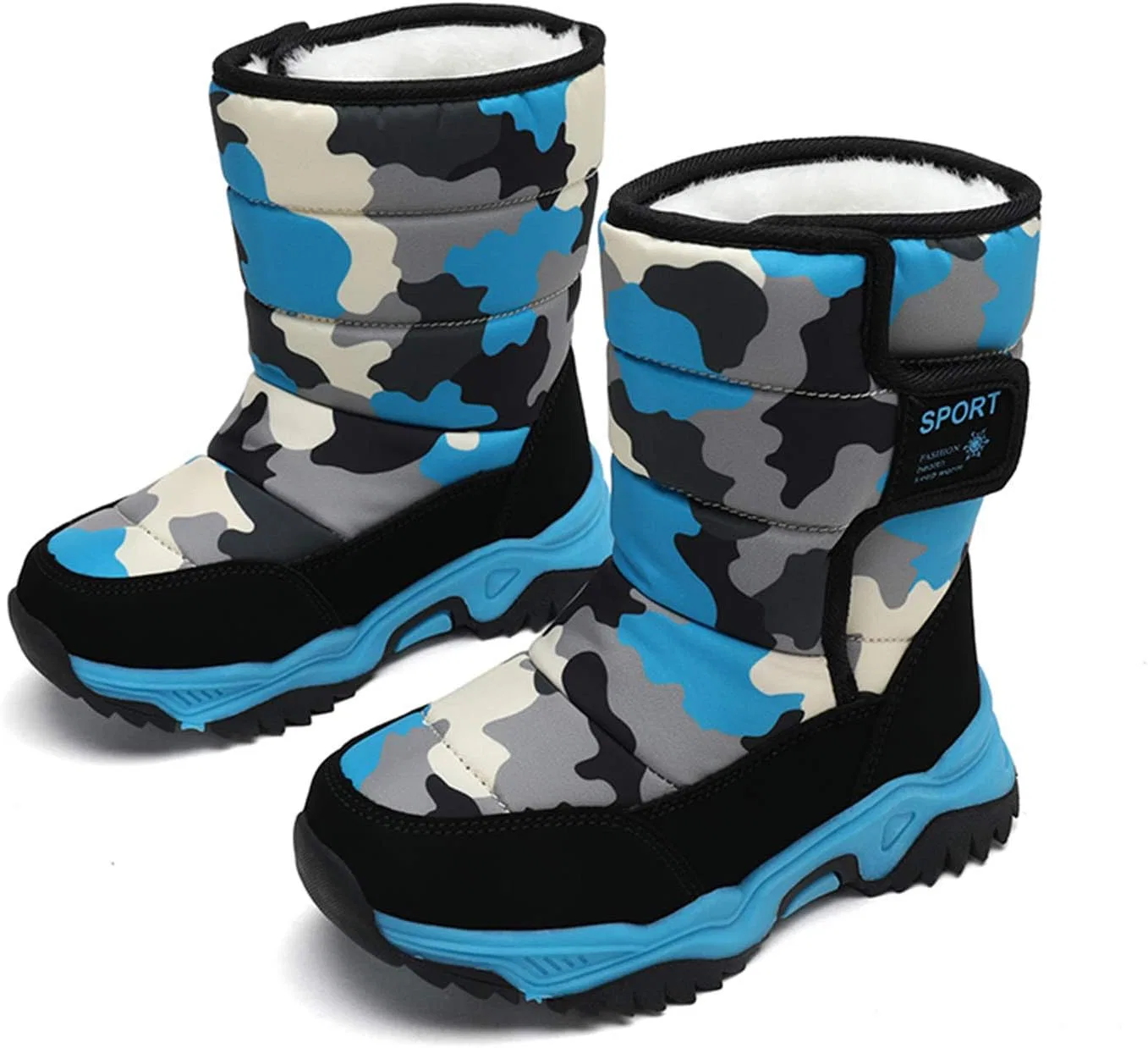 Детские зимние сапоги для мальчиков и девочек с мехом YUKTOPA, Blue-Camo — фото 2