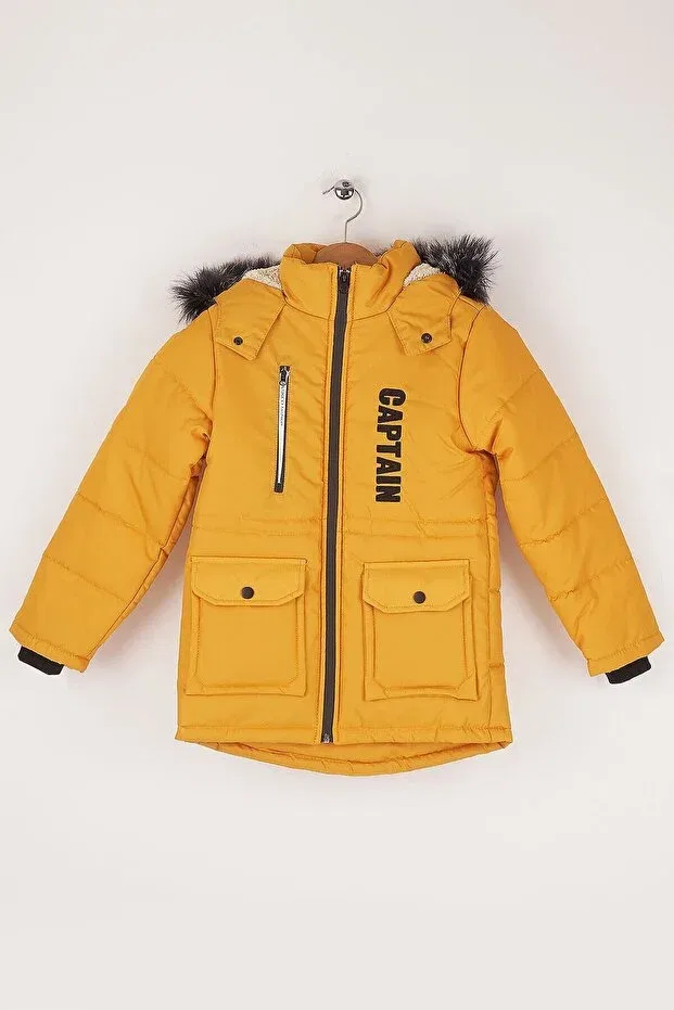 Детское зимнее пальто для мальчиков с принтом Mika Bebek & Çocuk, Yellow — фото 2