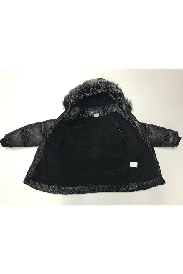 Детское зимнее пальто для девочек с капюшоном Baby Slon Kids Clup, Black — фото 3