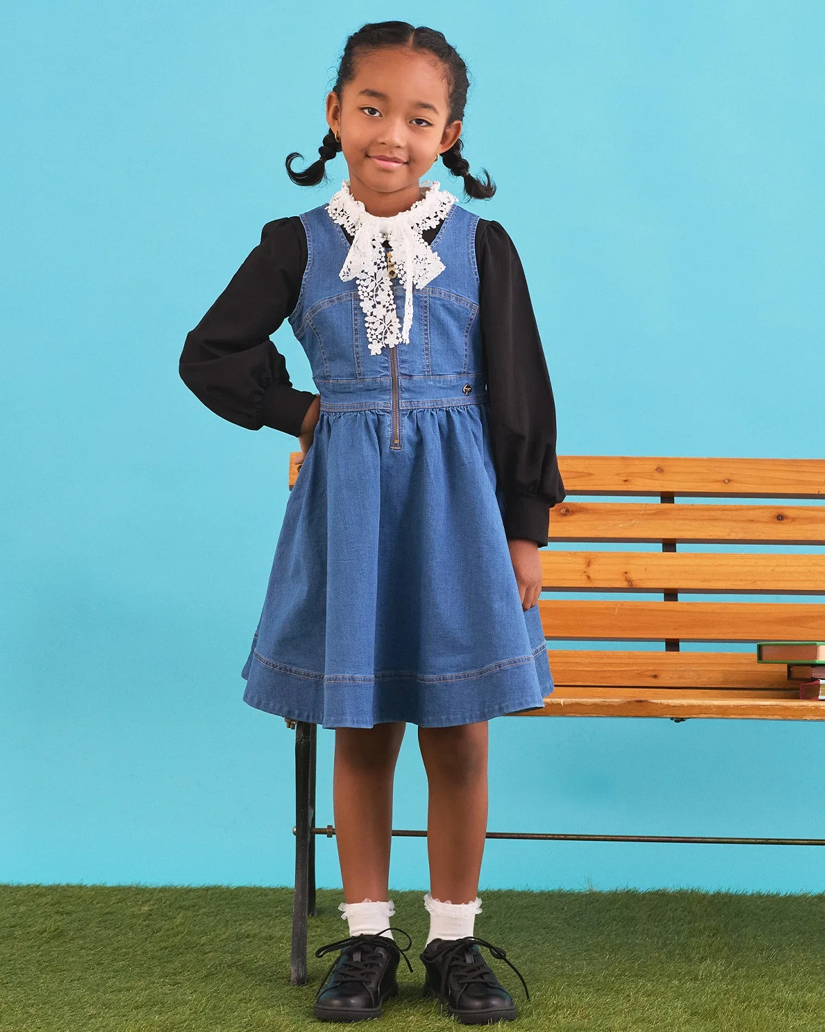 Детская футболка с кружевным бантом и длинным рукавом kate spade new york kids, Black — фото 3