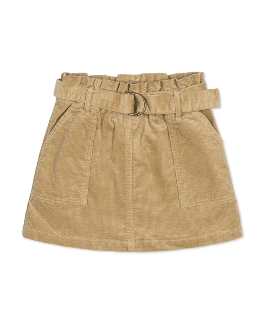Юбка из хлопкового вельвета с утяжкой на талии Hope & Henry, Khaki Fine Wale
