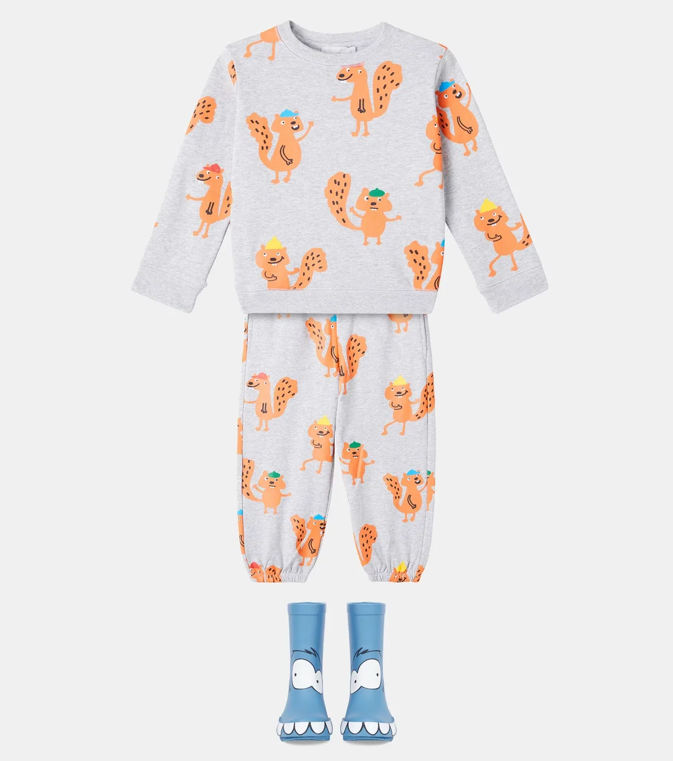 Комплект из хлопковой толстовки и спортивных брюк Stella Mccartney Kids, серый — фото 2