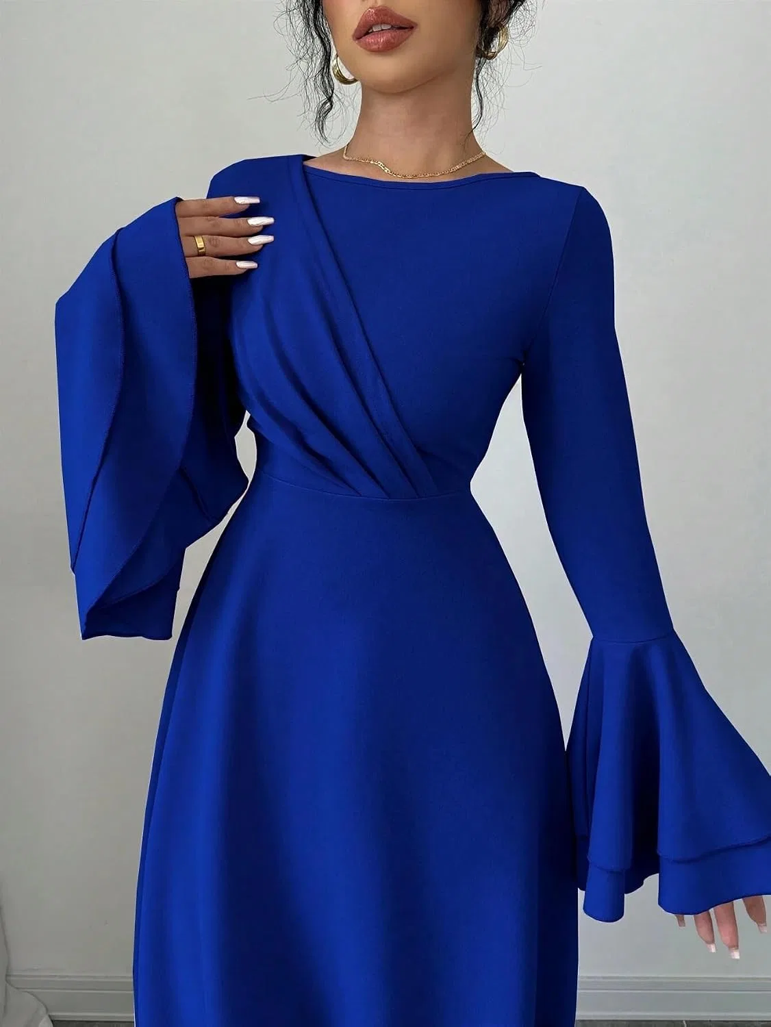 Женское элегантное платье миди A-силуэта с расклешенными рукавами, Royal Blue — фото 4