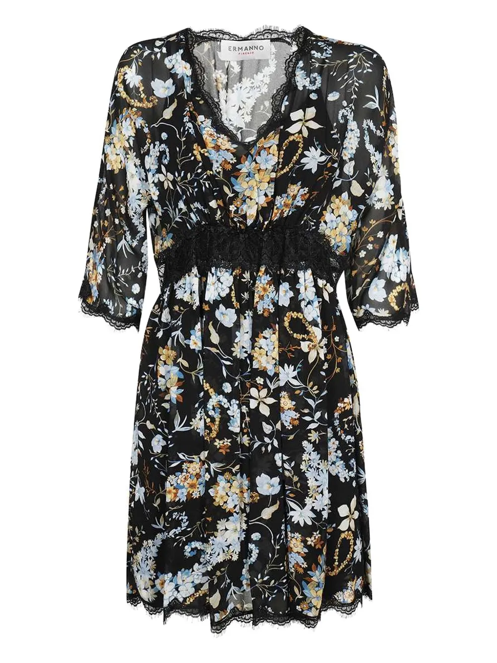 

Мини-платье с цветочным кружевом Ermanno Scervino, черный