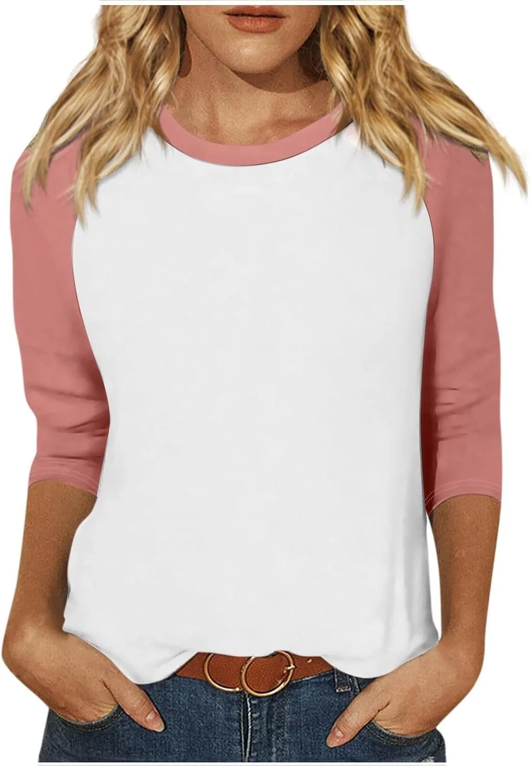 Женская футболка с длинным рукавом 3/4 Color Block, Pink