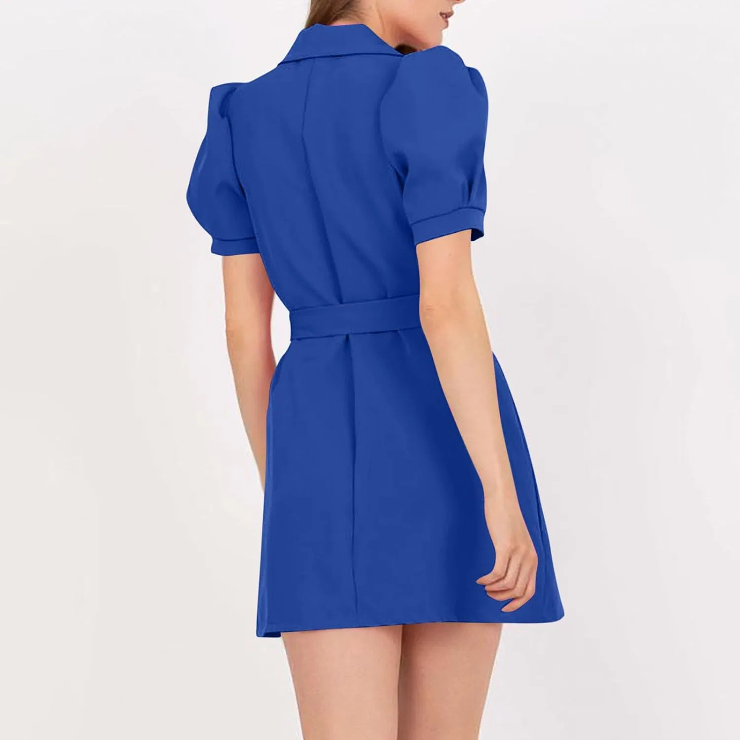 Женское платье-жакет с короткими пышными рукавами Generic, Blue — фото 4