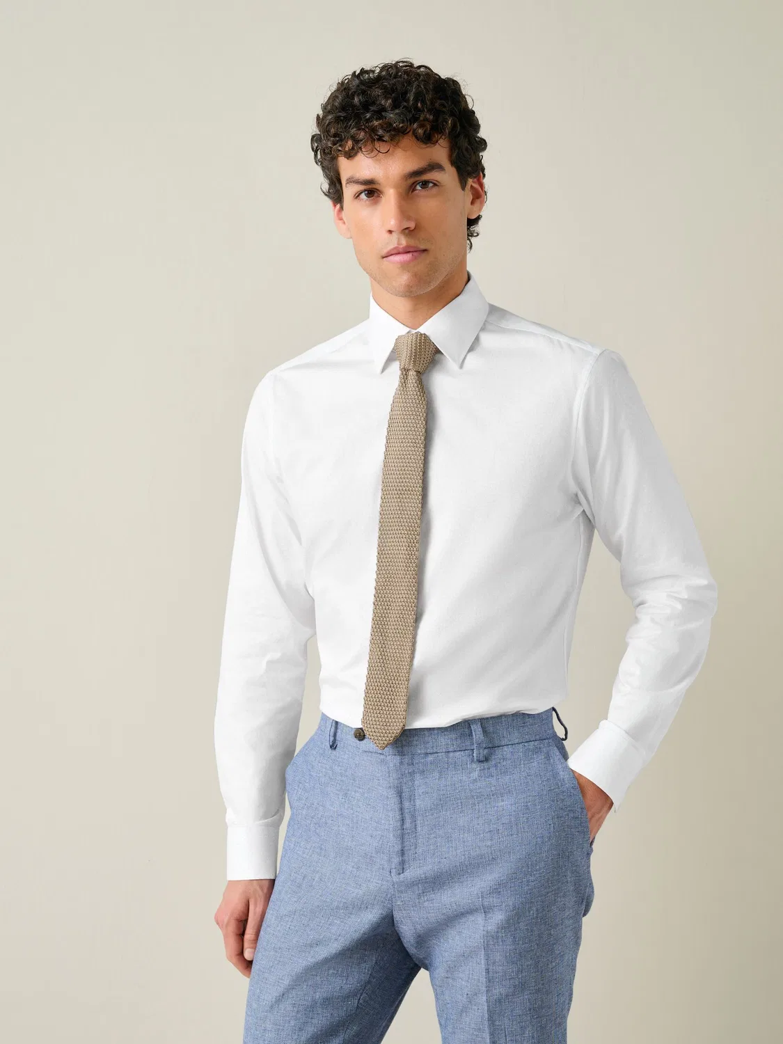 Рубашка с галстуком Slim Fit из хлопка Next, белый/нейтральный