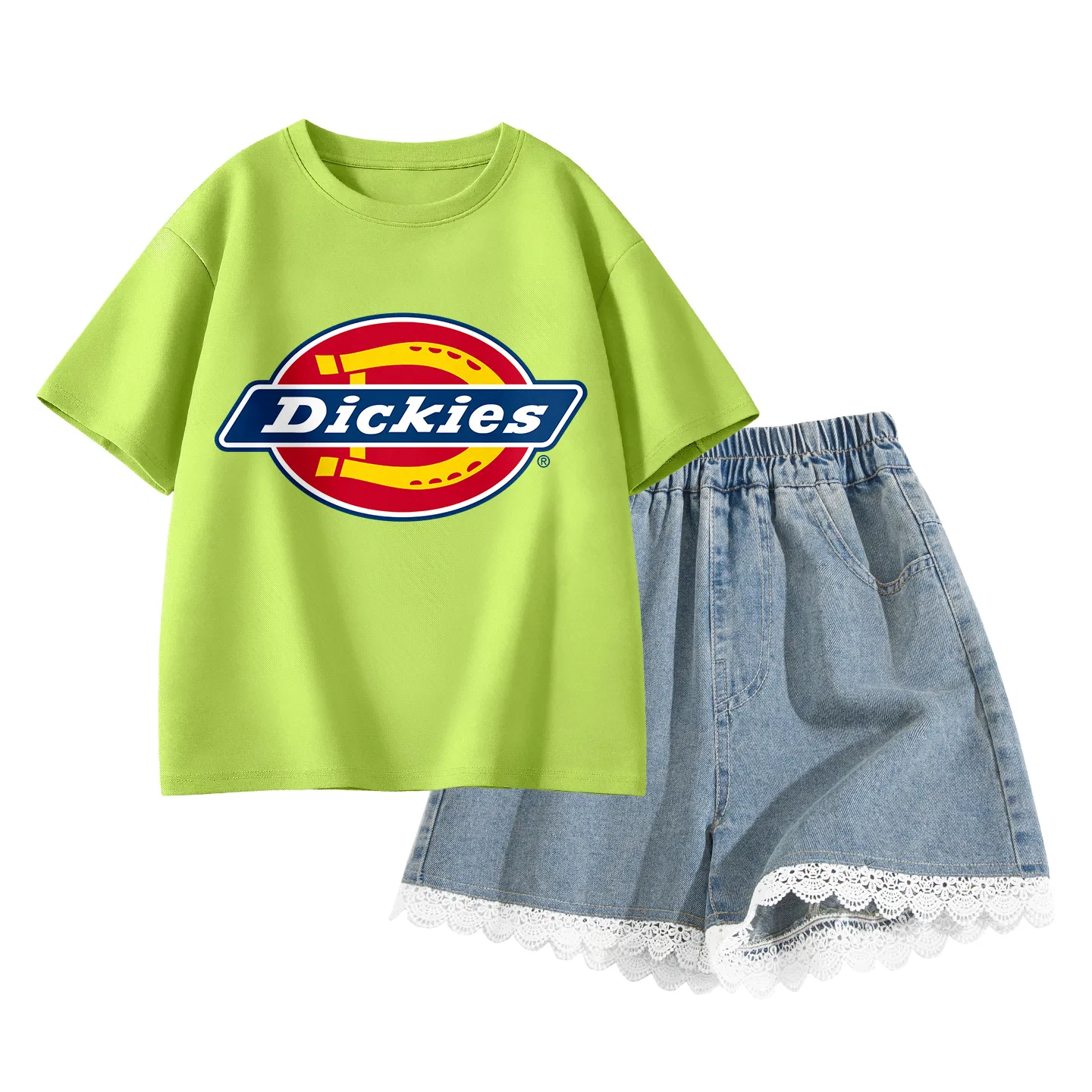 Детский спортивный комплект с круглым вырезом Dickies, Standard Matcha Green+Solid Color Lake Blue
