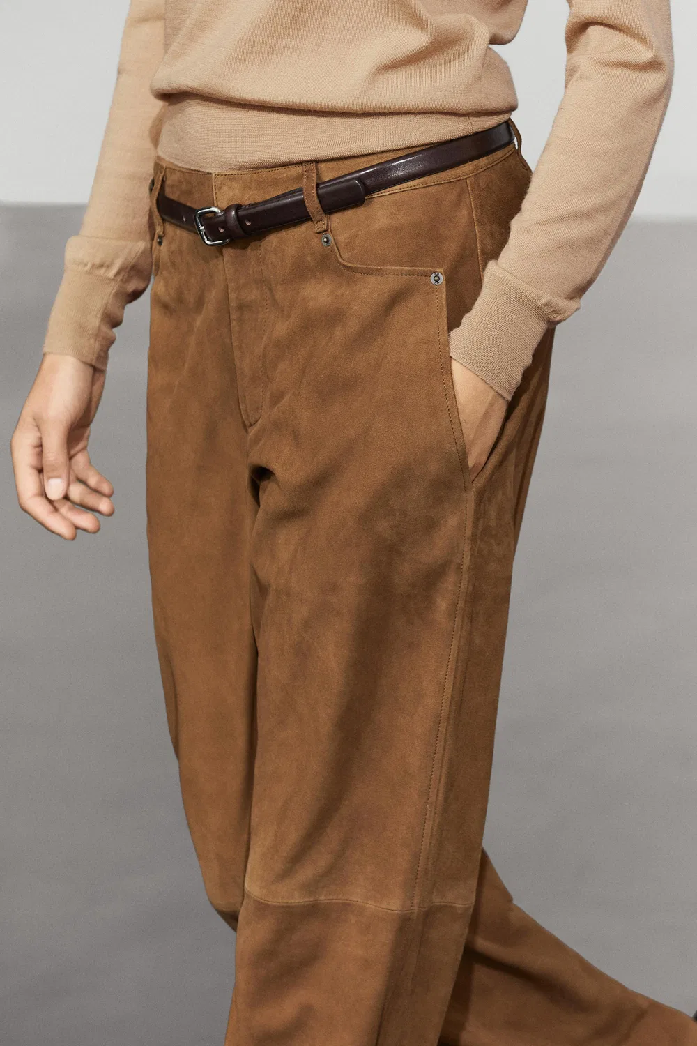 Брюки из замшевой кожи Massimo Dutti, washed — фото 3