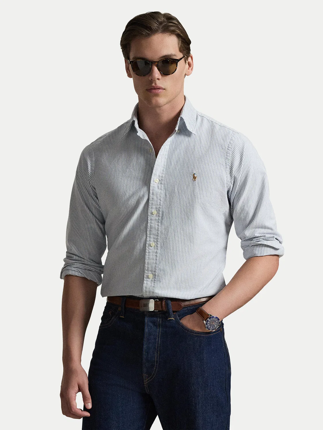 Мужская рубашка небесно-голубая приталенного кроя Polo Ralph Lauren, голубой