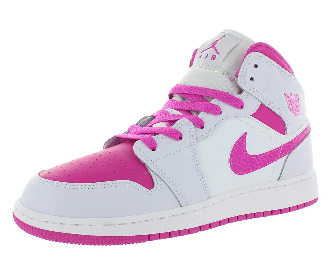 Детские кроссовки для девочек на шнуровке Air Jordan 1 Mid (Gs) Jordan, White Fuchsia Grey
