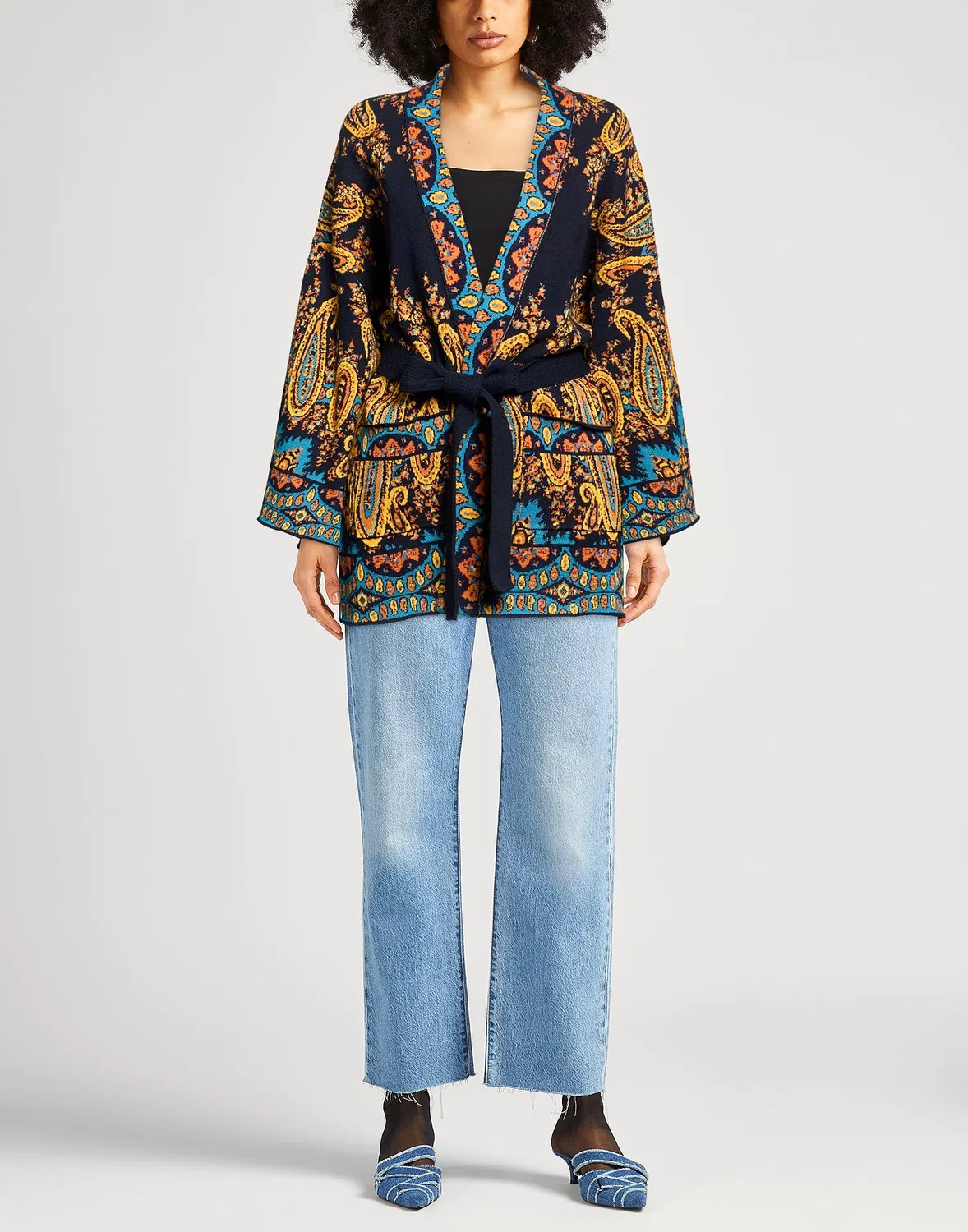 Женский кардиган с поясом Paisley-print Etro, темно‑синий — фото 2