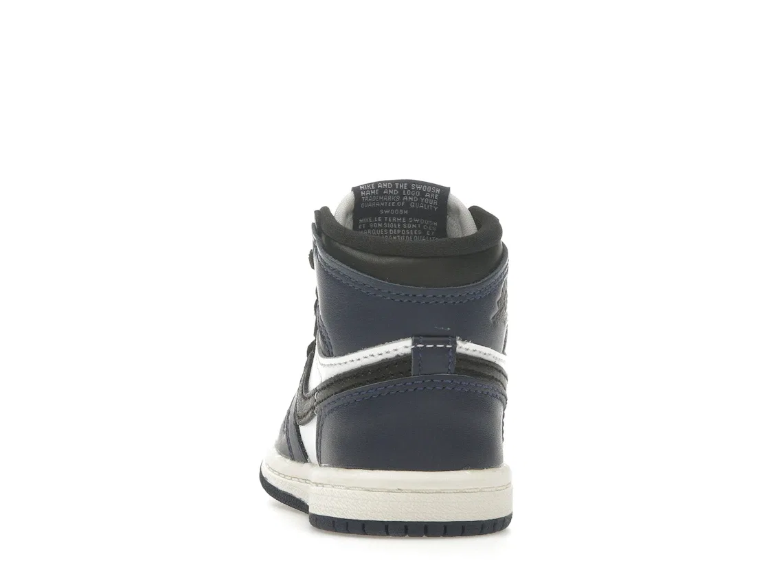 Детские кроссовки высокие с классическим дизайном Jordan 1 Retro High OG, Midnight Navy/Black/White/Sail — фото 4