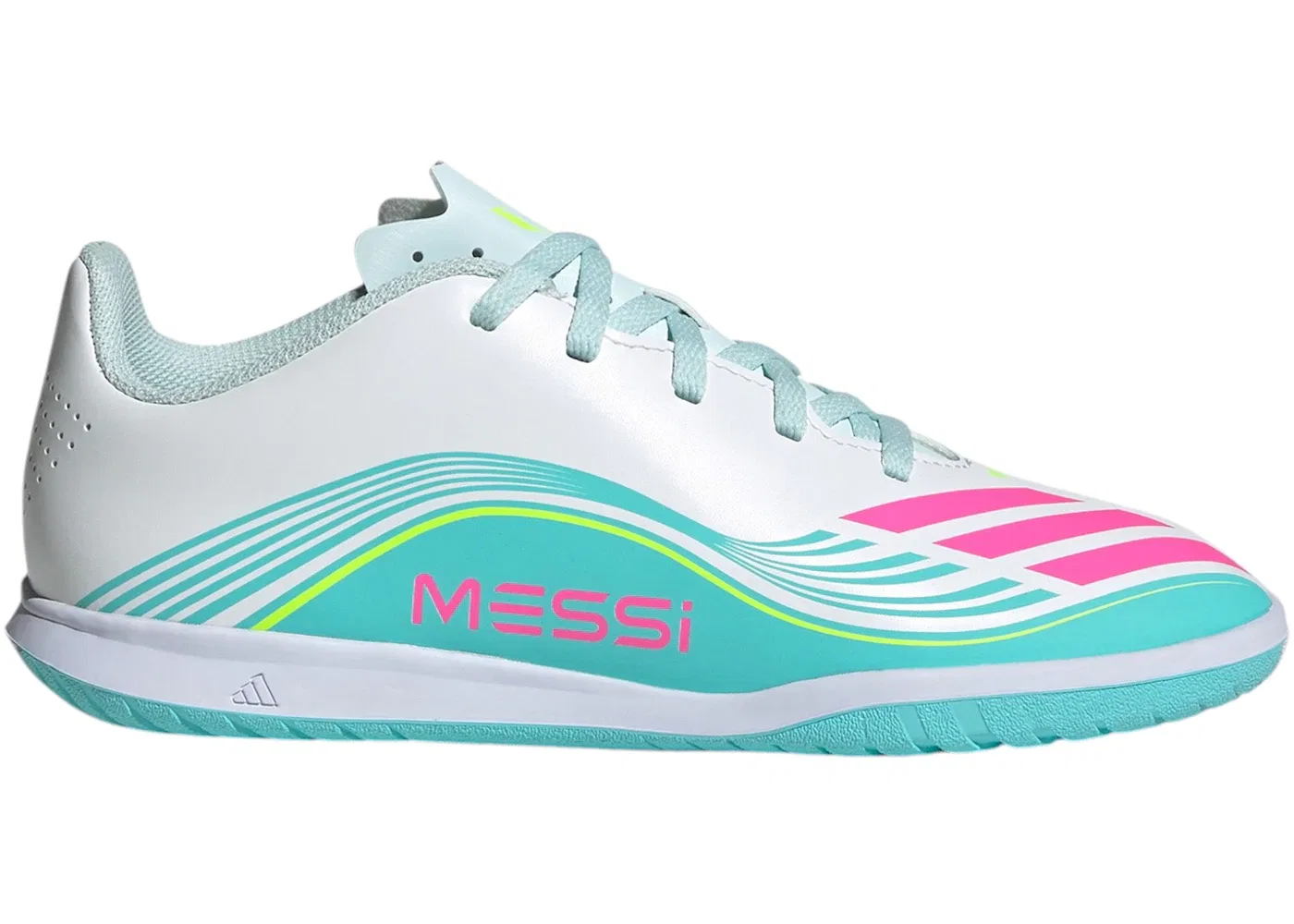 Детские кроссовки с принтом Adidas F50 Club IC, Cloud White Lucid Pink Flash Aqua