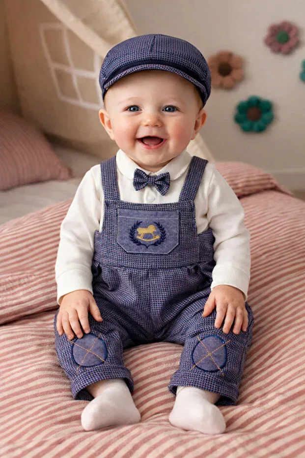 Детский комбинезон с принтом Horse patterned slopet set with cap baby set Mai Perla, Navy Blue