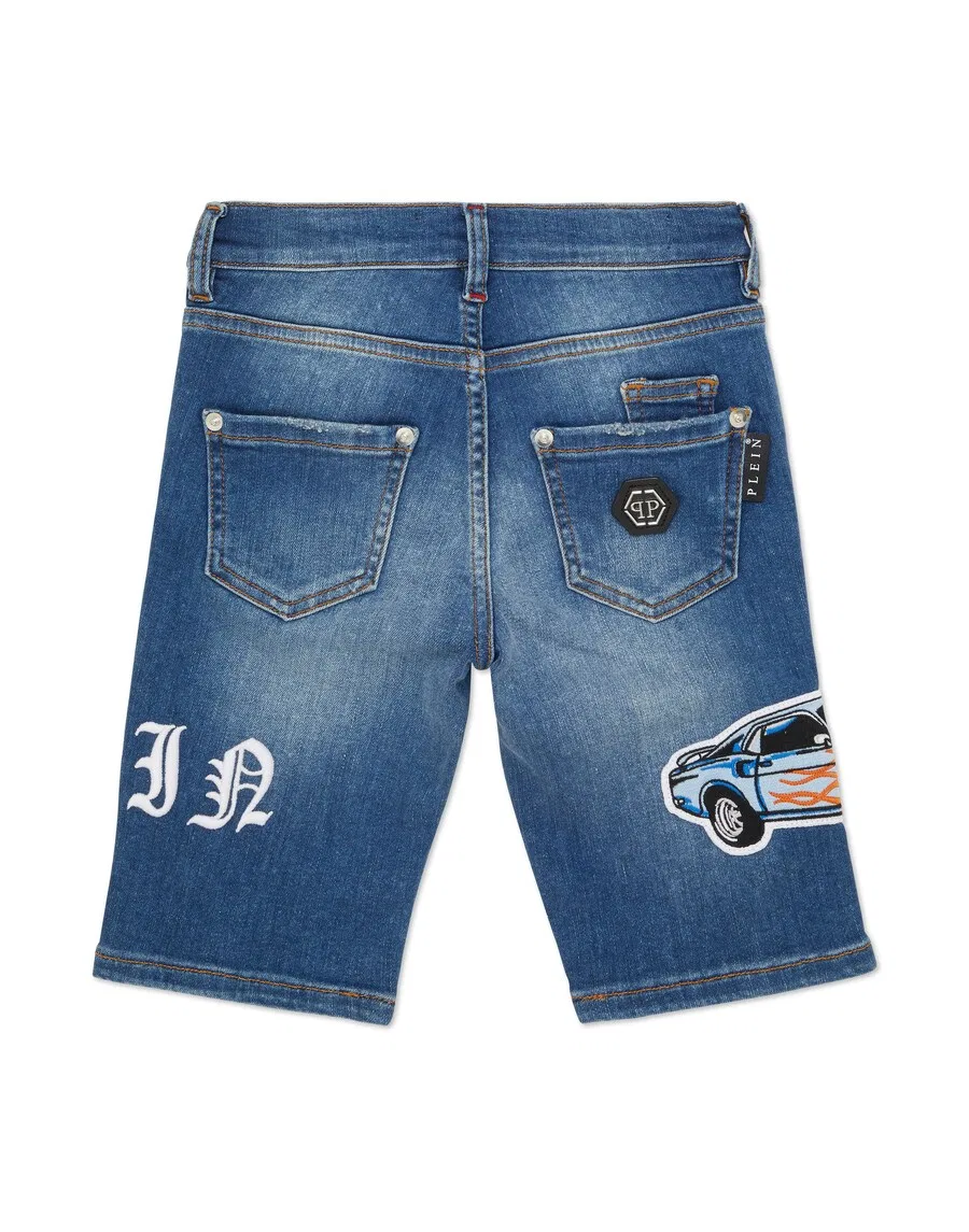Джинсовые шорты Philipp Plein Regular Jeans 'Racing' из синей джинсовой ткани — фото 2