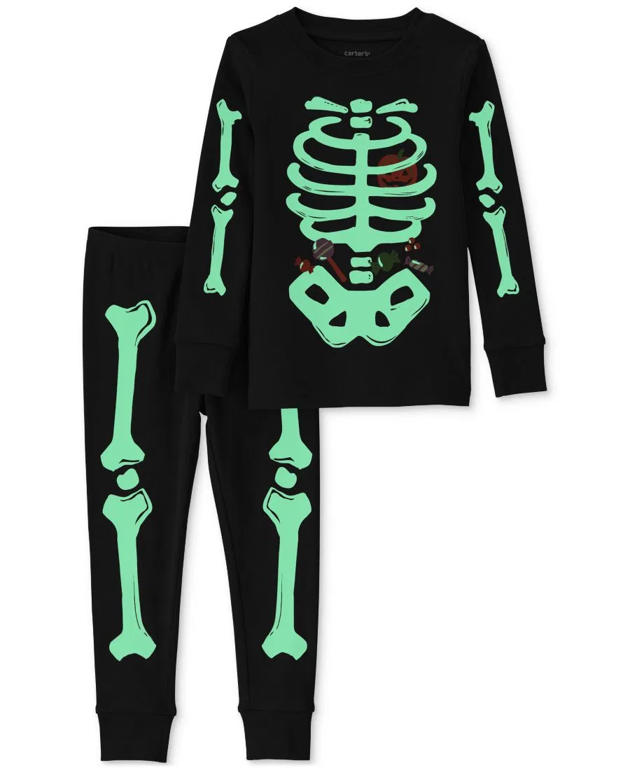 Пижамный комплект из хлопка с принтом скелета Glow in the Dark Carter's, Black — фото 2
