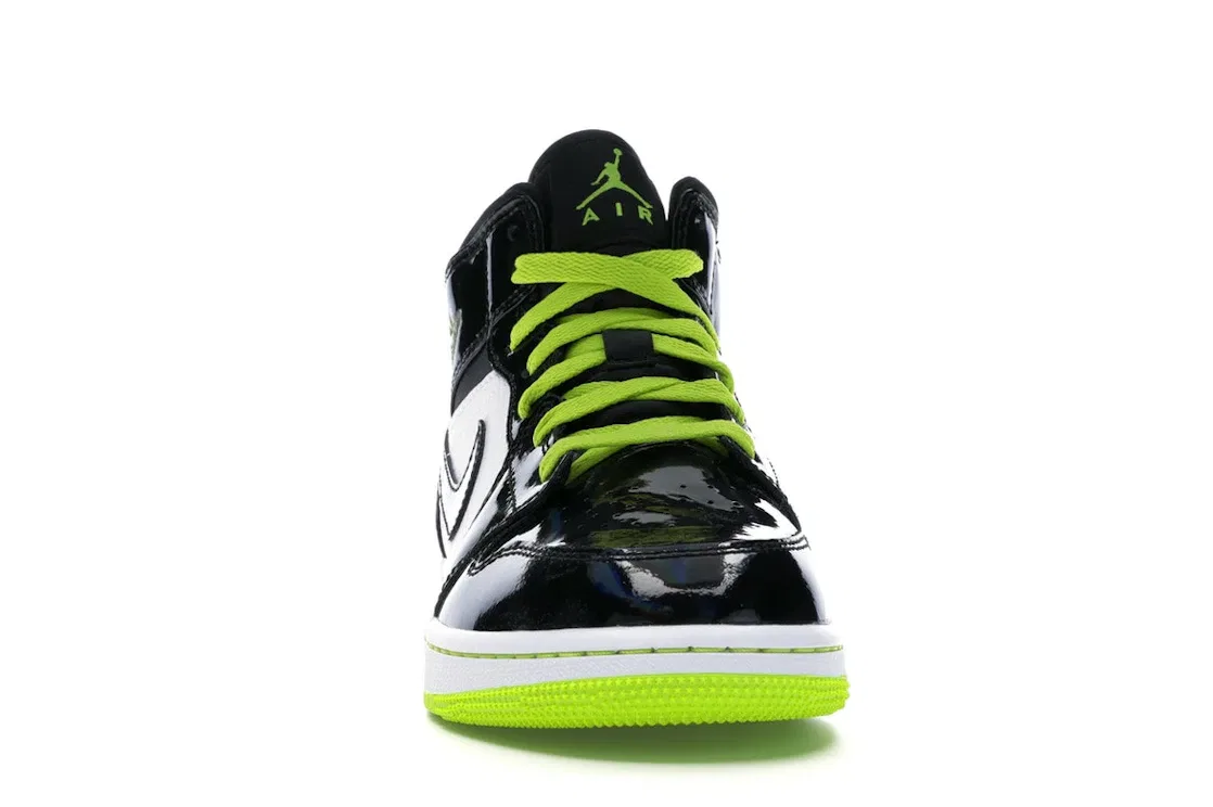 Детские кроссовки с белой кожаной основой Jordan 1 Mid Jordan, Black/Cyber-White-Mystic Green — фото 2