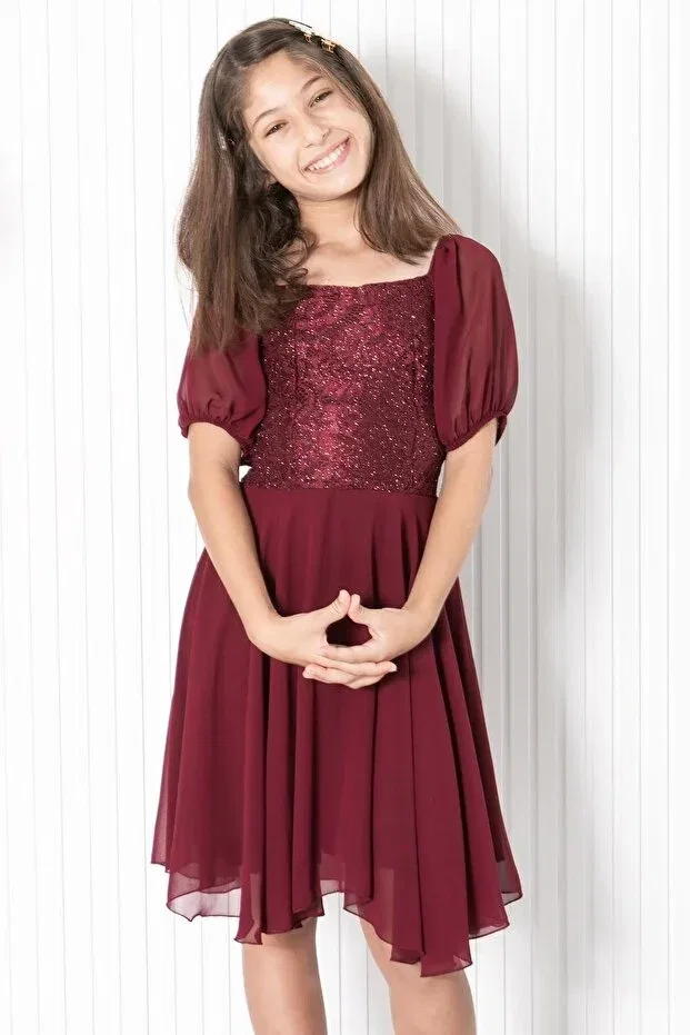Детское платье для девочек с принтом Prom / Bridesmaid Denimini, Burgundy — фото 4