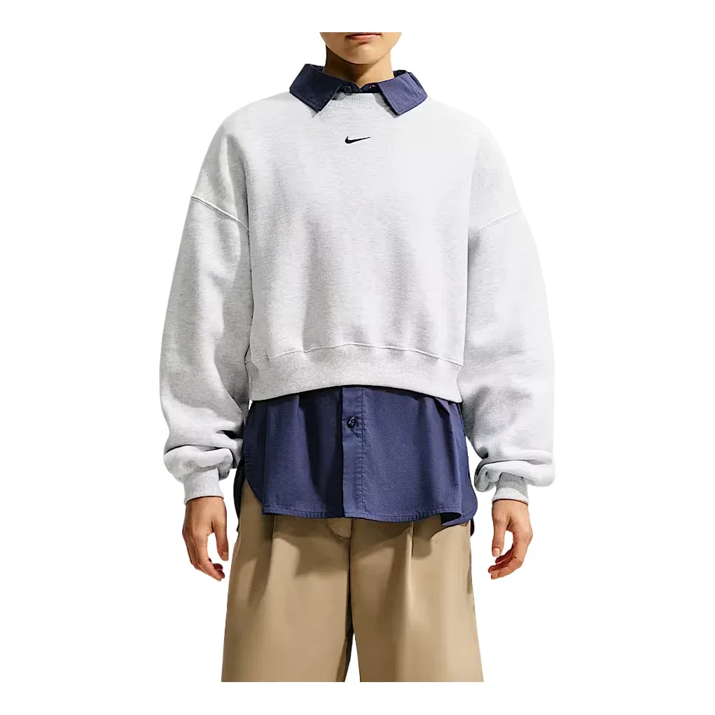 Женская футболка Studio Fleece Medium Weight Oversized Cropped Crew 'Birch Heather Black' Nike, Birch Heather/Black