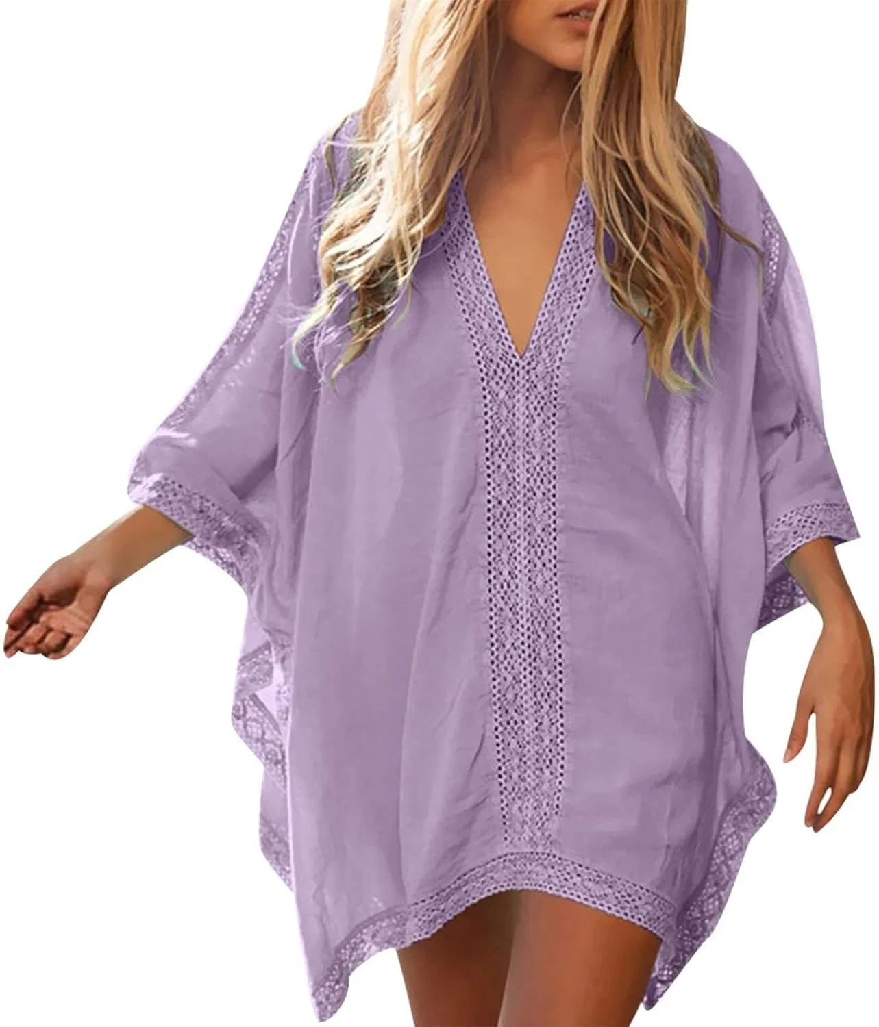 Женская пляжная накидка с ажурной вязкой Oversize, Purple