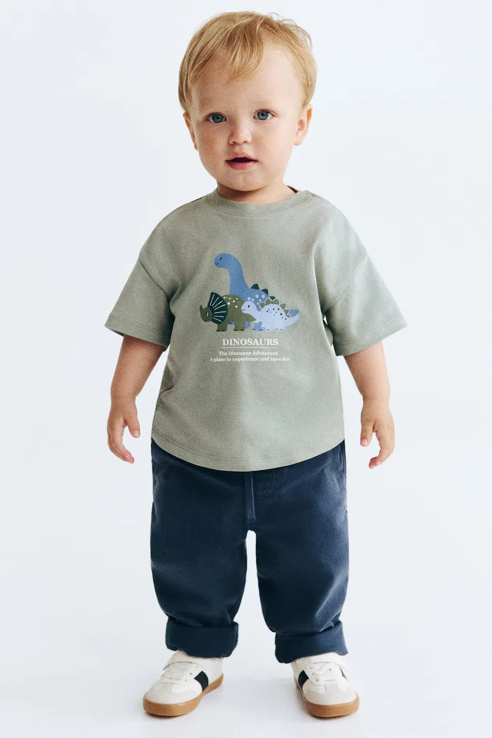 Хлопковая футболка с принтом H&M, Helles Khakigrün/Dinosaurier — фото 2