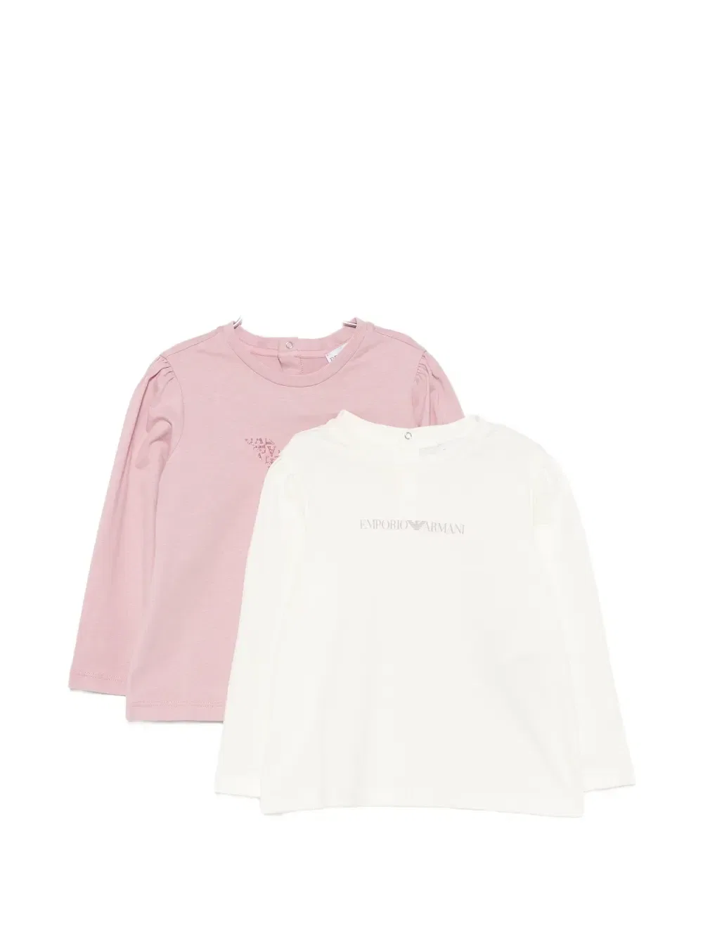 Набор футболок с логотипом и пышными рукавами (набор из двух штук) Emporio Armani Kids, бежевый