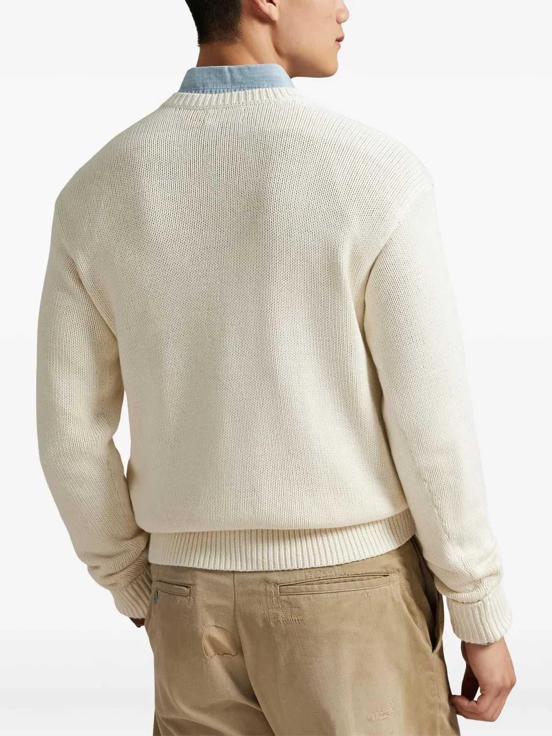 Длинный хлопковый свитер в кремовом цвете Polo Ralph Lauren, кремовый — фото 4