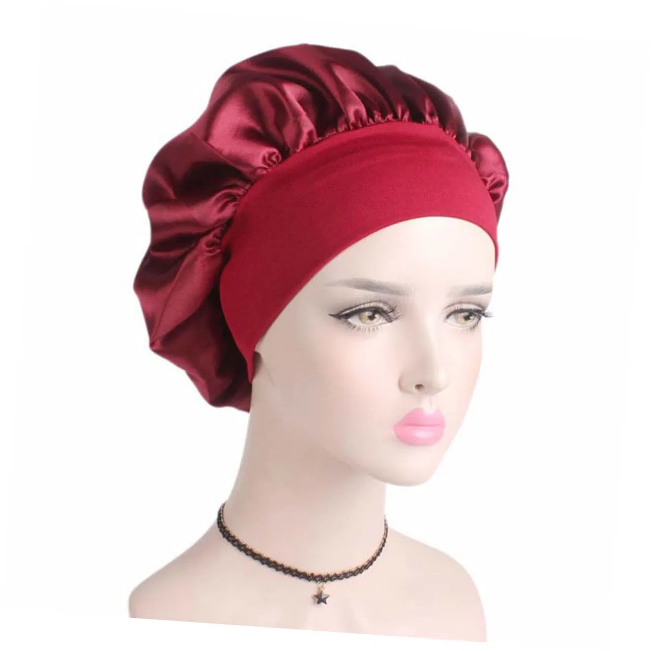 Шапочка для сна и душа, MUCKLILY, набор 2 шт, Black Wine Red — фото 4