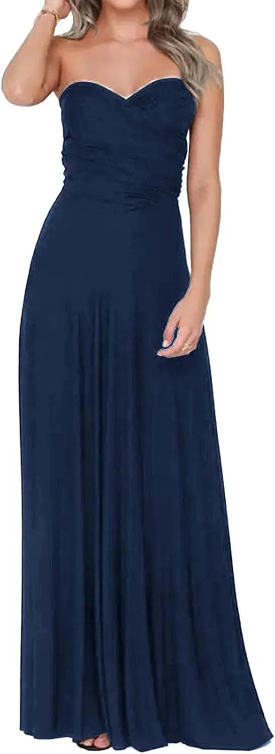 Женское длинное платье-запах с воротником-стойкой Generic, Navy Blue — фото 4