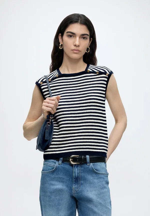 Топ с декоративными пуговицами Gold button top Tommy Hilfiger ivory petal/dark navy stripe, темно-синий — фото 4