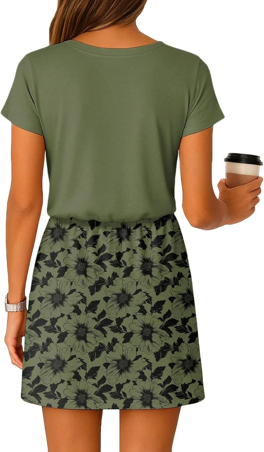 Женское мини-платье с V-образным вырезом и завязками на талии, Dark Green — фото 3