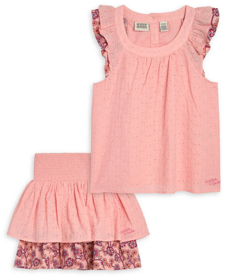 Детский комплект для девочек с рюшами Eyelet Ruffle SCOTCH & SODA, Light Pastel Pink