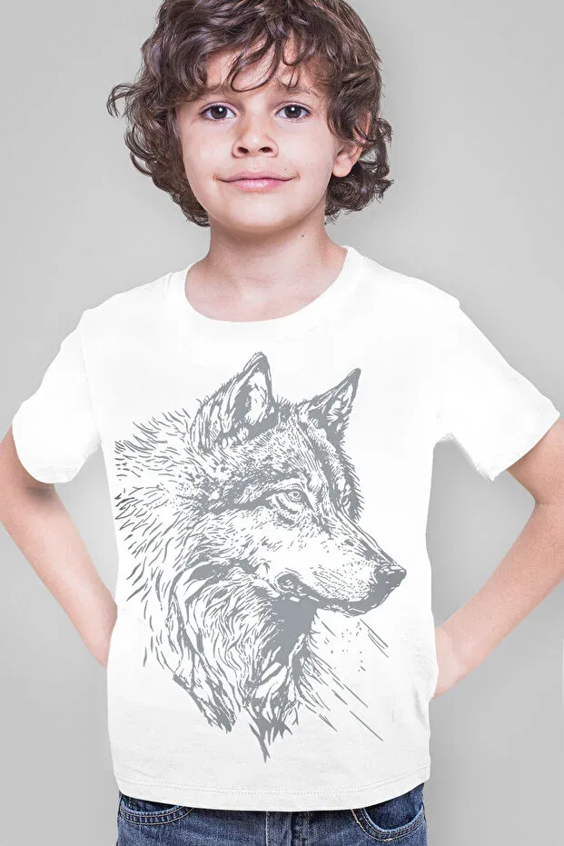 Детская футболка для мальчиков с принтом Wolf Head Rockandroll, White