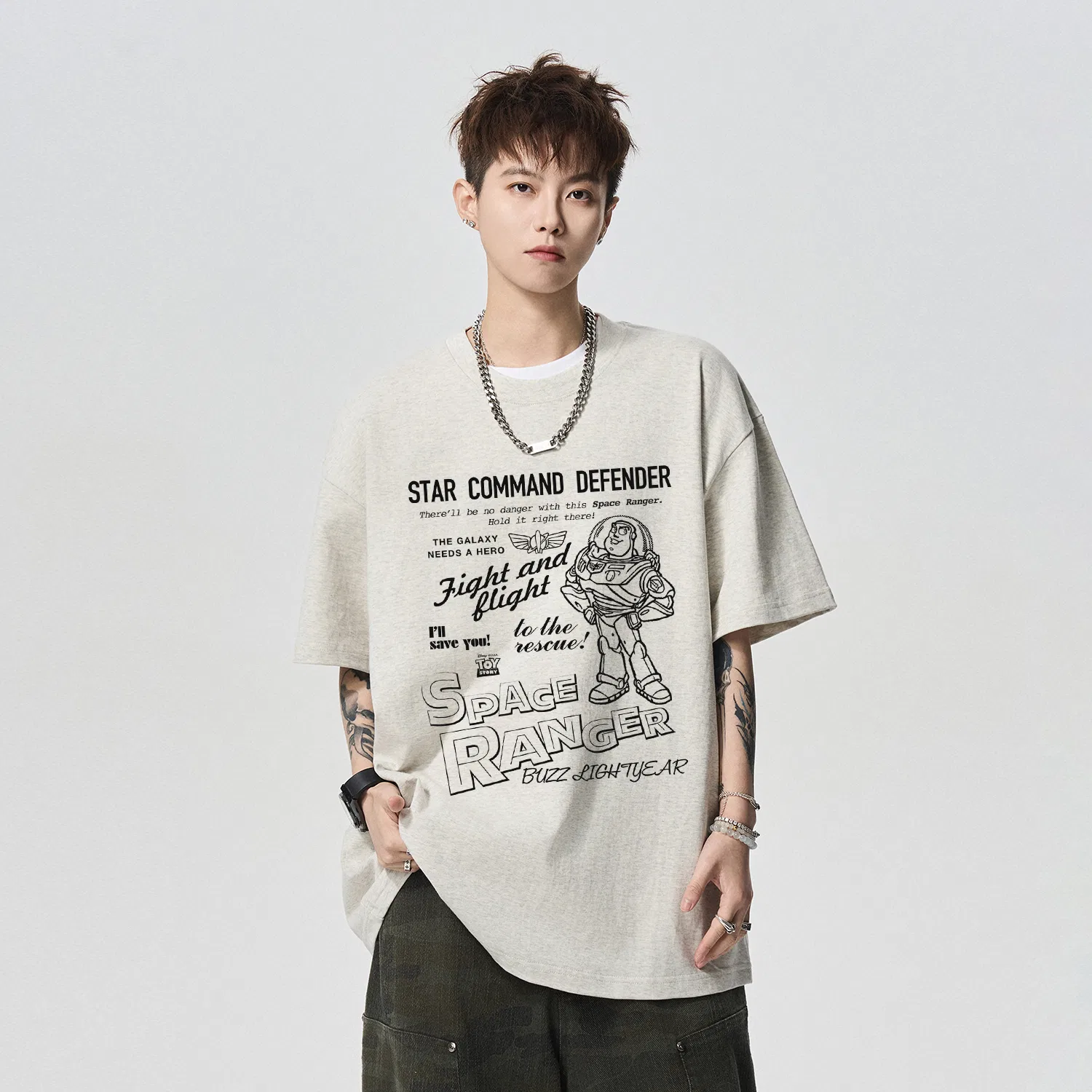 Детская футболка с принтом Disney Unisex Crew Neck Thin Straight Fit, Disney, White Heather Gray — фото 4