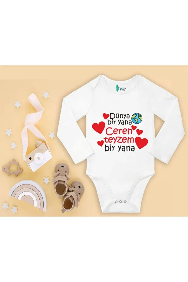 Детское боди с принтом Cactus baby aunt written personalized name printable cotton baby bodysuit Cactus Collection, Long Arm