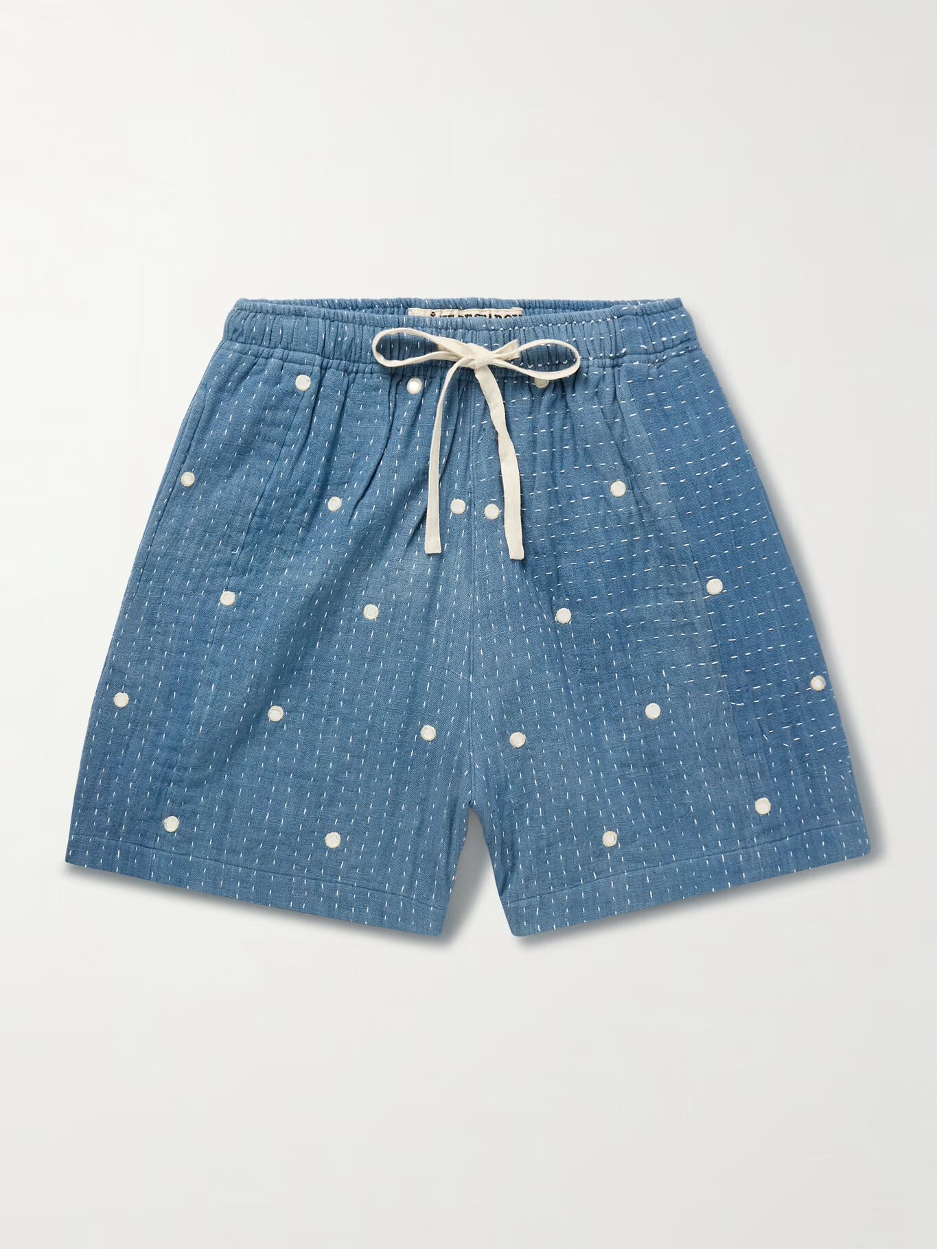 

Шорты прямого кроя из хлопка Kantha с отделкой и завязками на шнурке KARTIK RESEARCH, синий