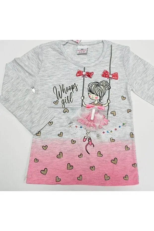 Детская футболка для девочек с принтом Girl'S swing printed ribbon t-shirt Lully Kids, Gray Melange