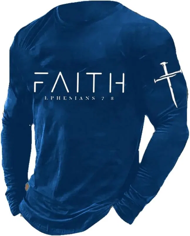 Мужская футболка с графическим принтом Faith Ephesians 2:8, Blue