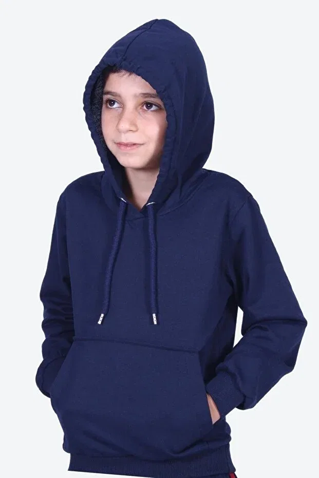Детское худи с капюшоном с карманом-кенгуру Ya Ko Kids, Navy Blue — фото 4