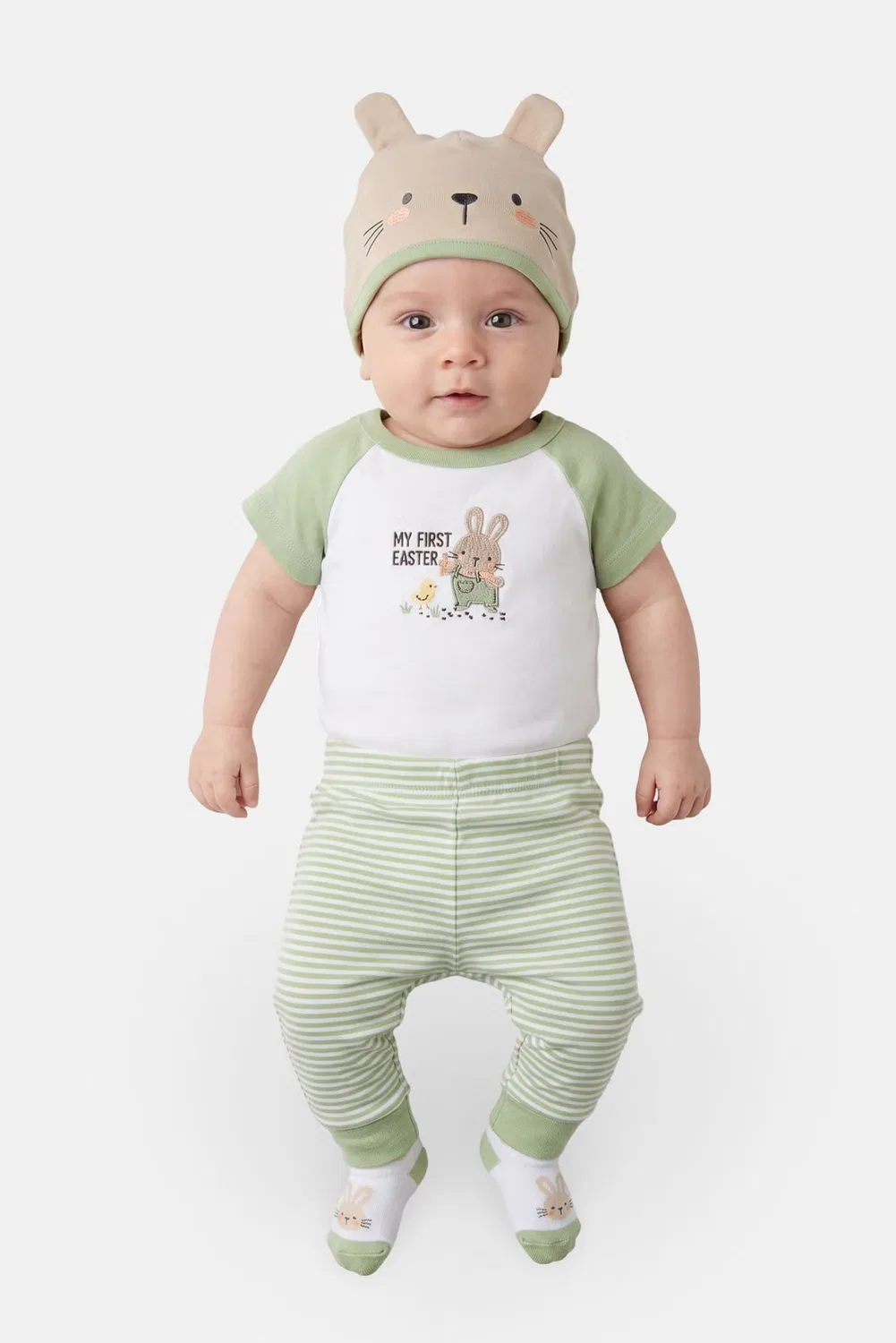 Комплект боди-комбинезон и штаны с шапочкой и носками, вышивка, Baby Essentials, разноцветный