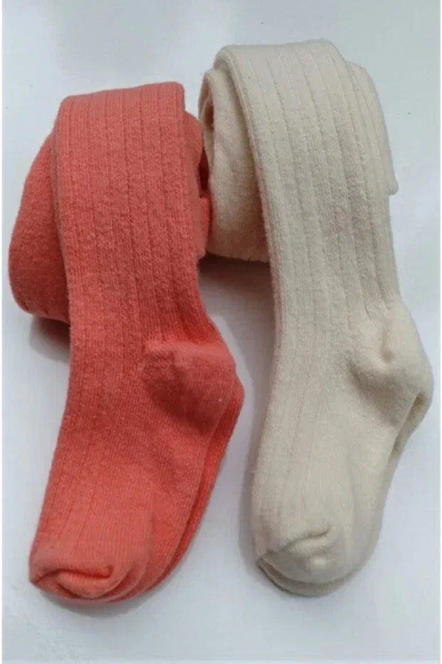 Детские носки для девочек хлопковые Pack of 2 ribbed baby socks / children's pantyhose Bebeğime Çorap, Cream-Tile — фото 3
