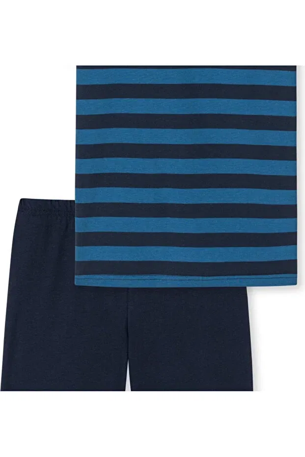 Детские хлопковое пижамное шорт-сет для мальчиков Boy's navy blue striped waiter boy organic cotton shorts pajama set Cirilo, Navy Blue — фото 4