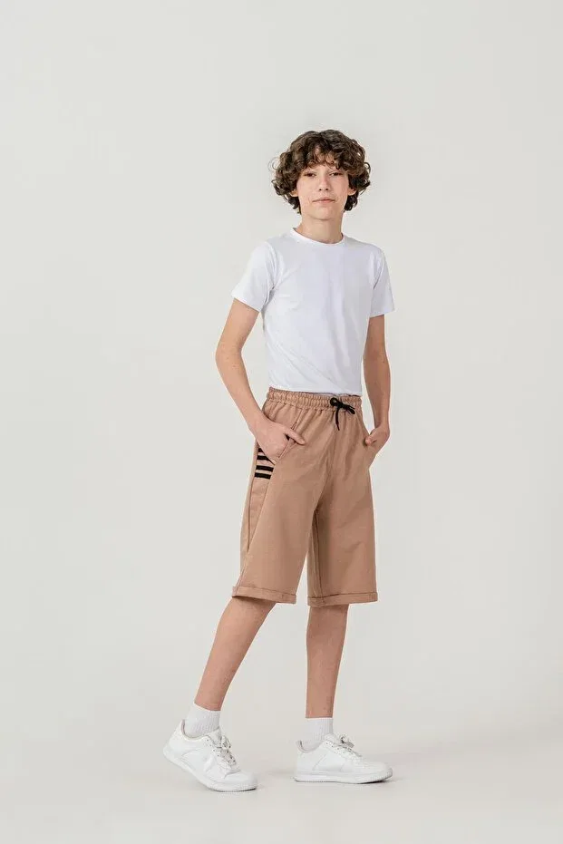 Детские шорты для мальчиков с принтом Champs Printed Sides 4-Stripe Mışıl Kids, Beige — фото 2