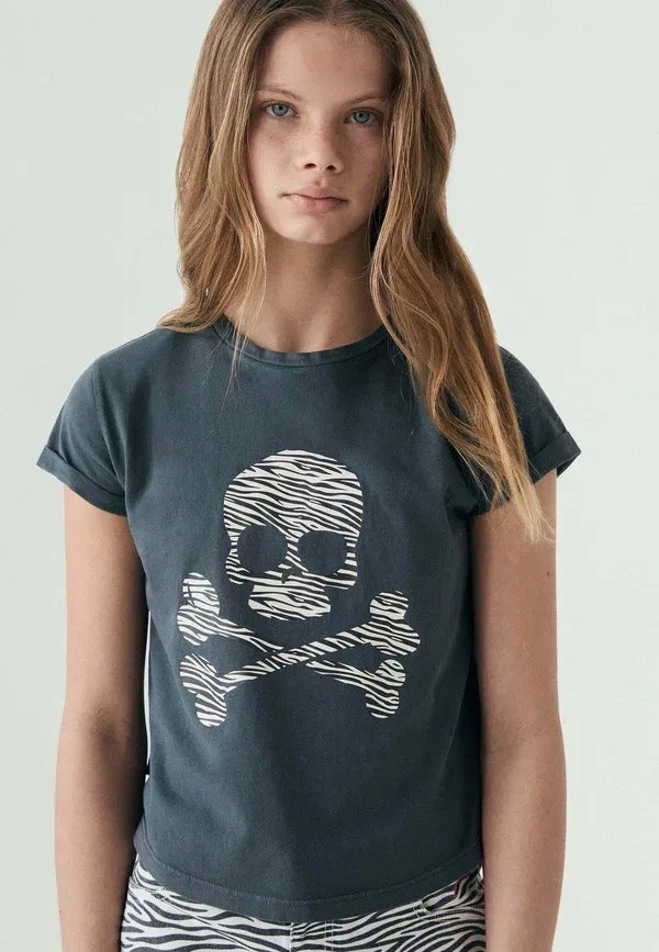 Футболка с принтом Zebra skull tee girls, Scalpers, anthracite, антрацит — фото 2