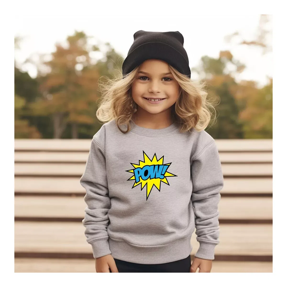 Детский свитшот с принтом Comic Pow The Juniper Shop, Heather Grey — фото 2