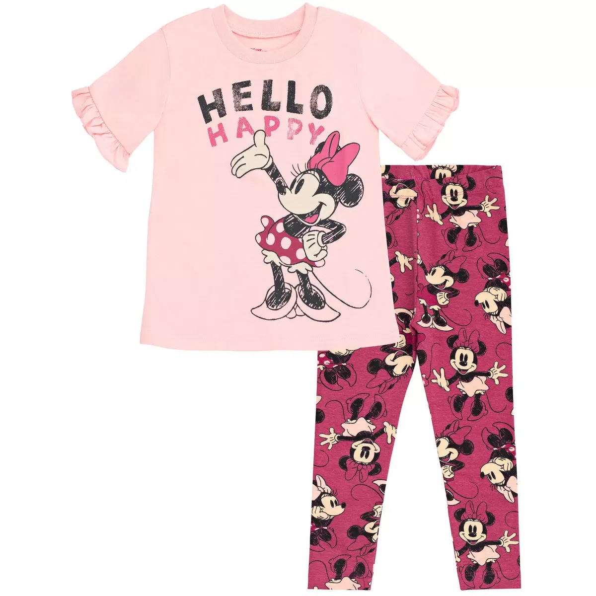 Детский комплект футболки и леггинсов с принтом Minnie Mouse Disney, Pink